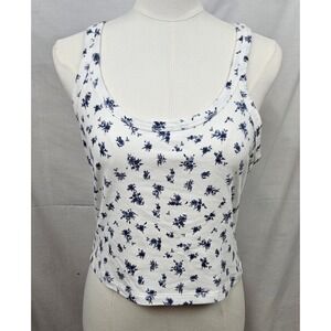 Wild Fable Sleepwear Floral Tank Top White Blue Racerback Crop Pajama Shirt M